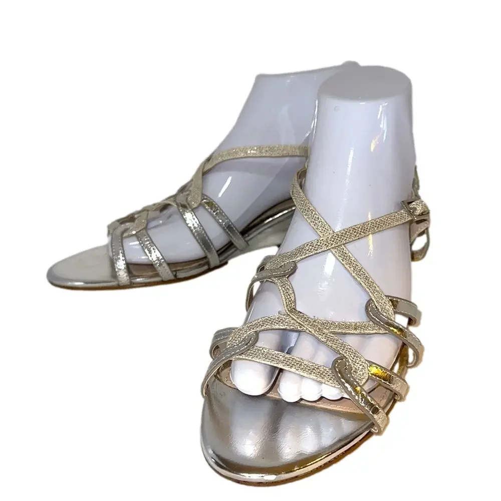 I. Miller Beautiful Shoes Strappy Metallic Wedge Sandals Size 8.5 - EUC